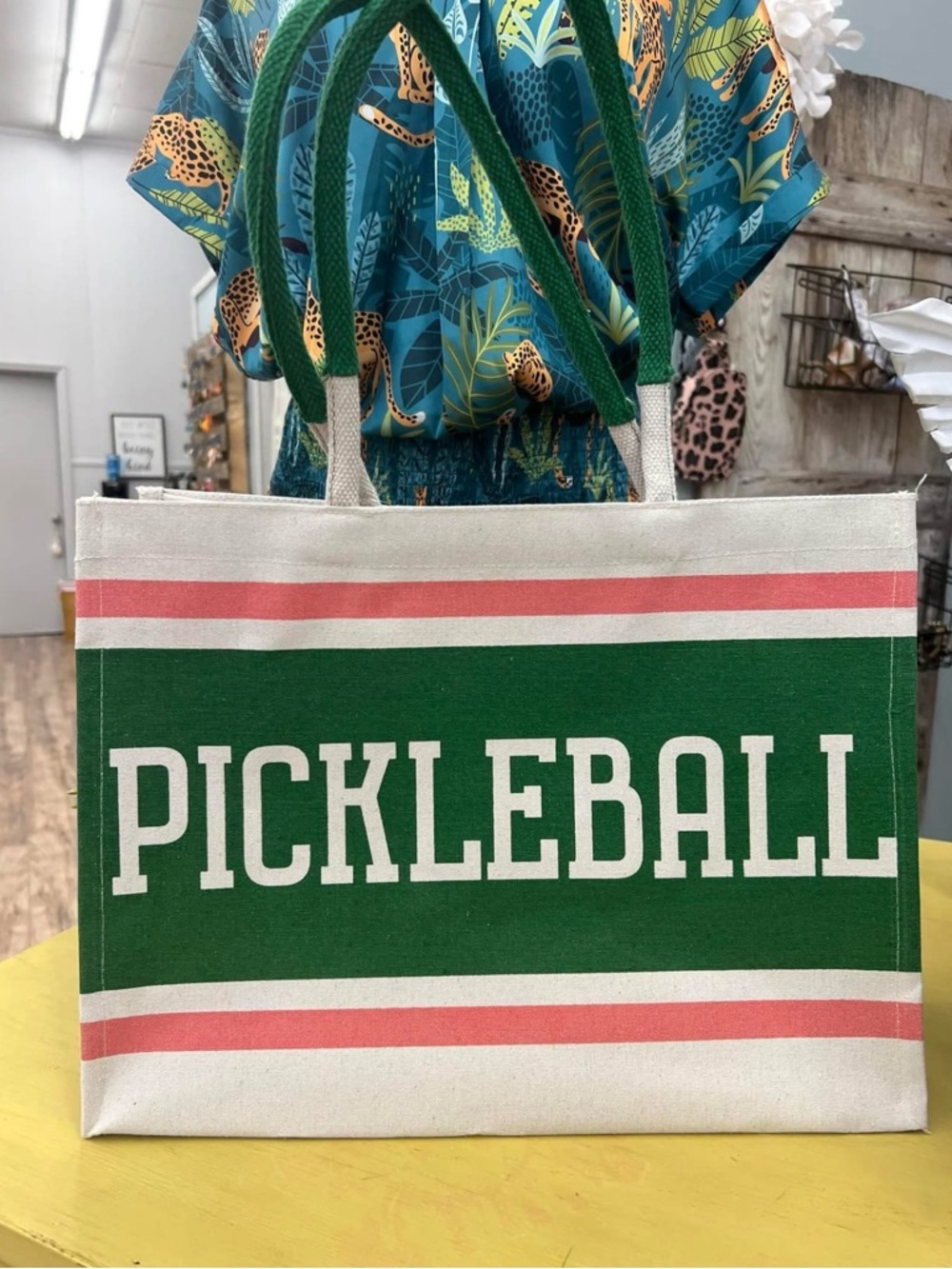 ECCOLO Pickleball Canvas Tote
Bag - Green and Pink NWT